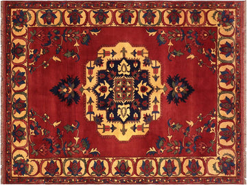 handmade Geometric Kargahi Rust Gold Hand Knotted RECTANGLE 100% WOOL area rug 7x10